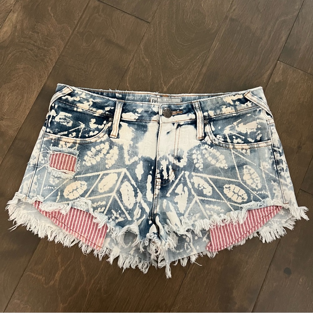 Free People Boho Pattern Denim Shorts